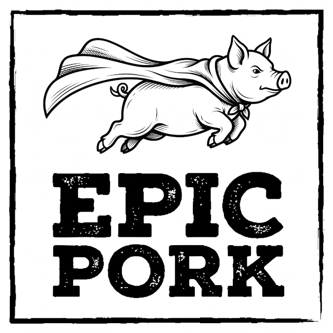 Epic Pork logo — a pig in a superhero cape